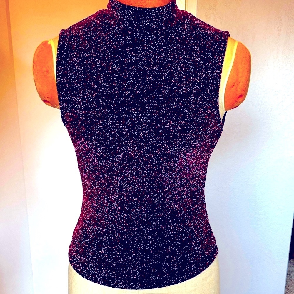 Steve Madden Sparkling Metallic Knit Mock Neck Tank Purple NWT Medium